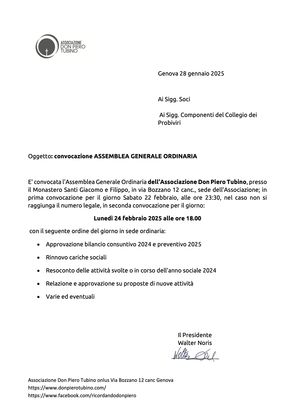 Convocazione ASSEMBLEA GENERALE ORDINARIA