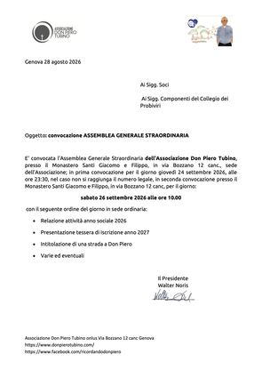 Convocazione ASSEMBLEA GENERALE STRAORDINARIA